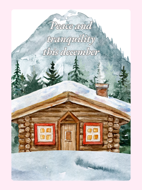 Watercolor cabin scene for December peace and tranquility.