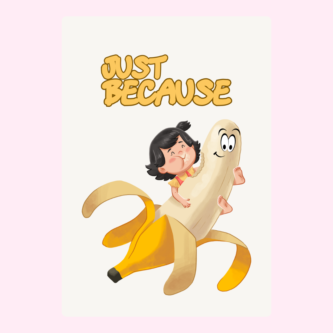 Just Because illustration - girl riding a banana