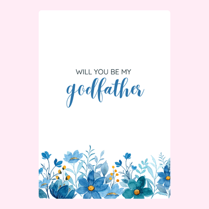 Godfather proposal card with blue floral design