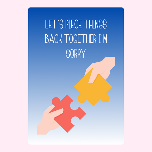 Apology card with puzzle pieces and I'm sorry message.