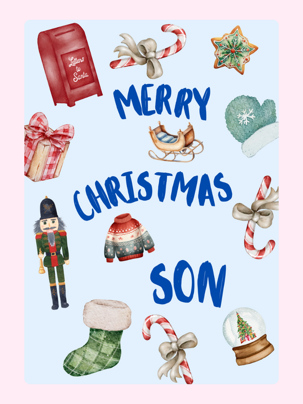 Merry Christmas Son card with festive illustrations