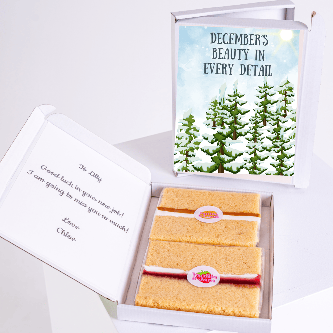 Cake box with December's beauty design, gift for Lilly