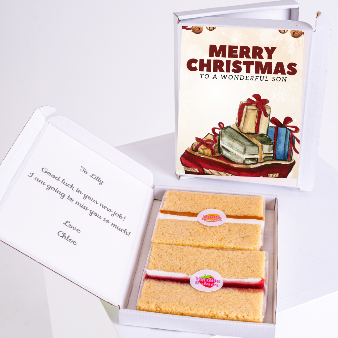 Christmas gift box with cake, Merry Christmas to a Wonderful Son