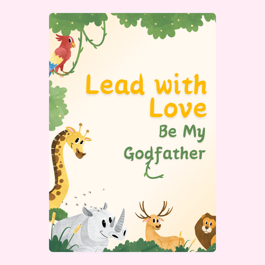 Lead with Love Godfather invitation with animal illustrations