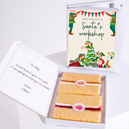Gift box with cake and Santa's Workshop design, for Lilly.