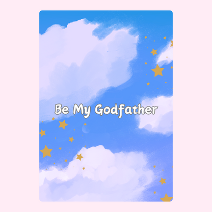 Godfather invitation card with blue sky and stars.