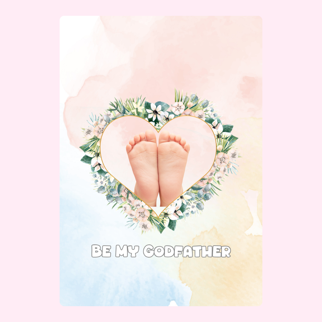Be My Godfather card with baby feet design