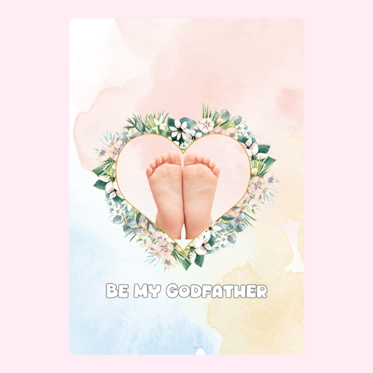Be My Godfather card with baby feet design