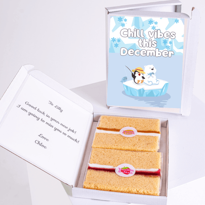 December cake gift box with Chill vibes design for Lilly.