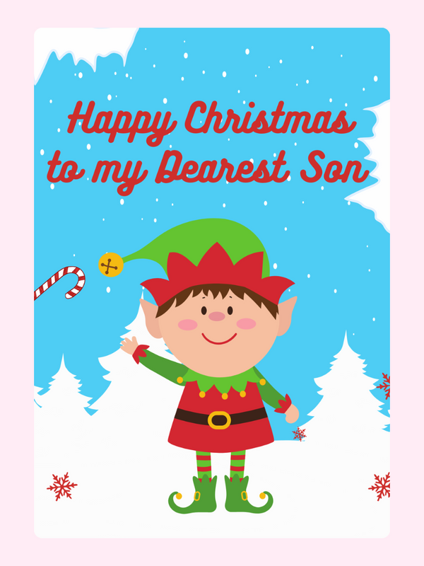 Christmas card for son with elf, Happy Christmas