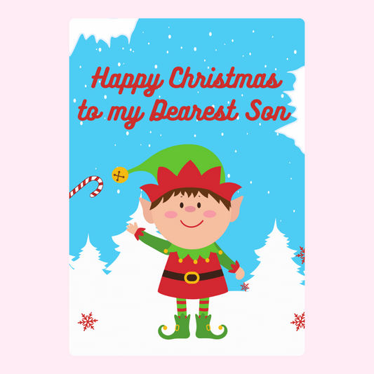 Christmas card for son with elf, Happy Christmas
