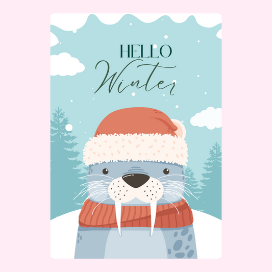 Hello Winter walrus illustration