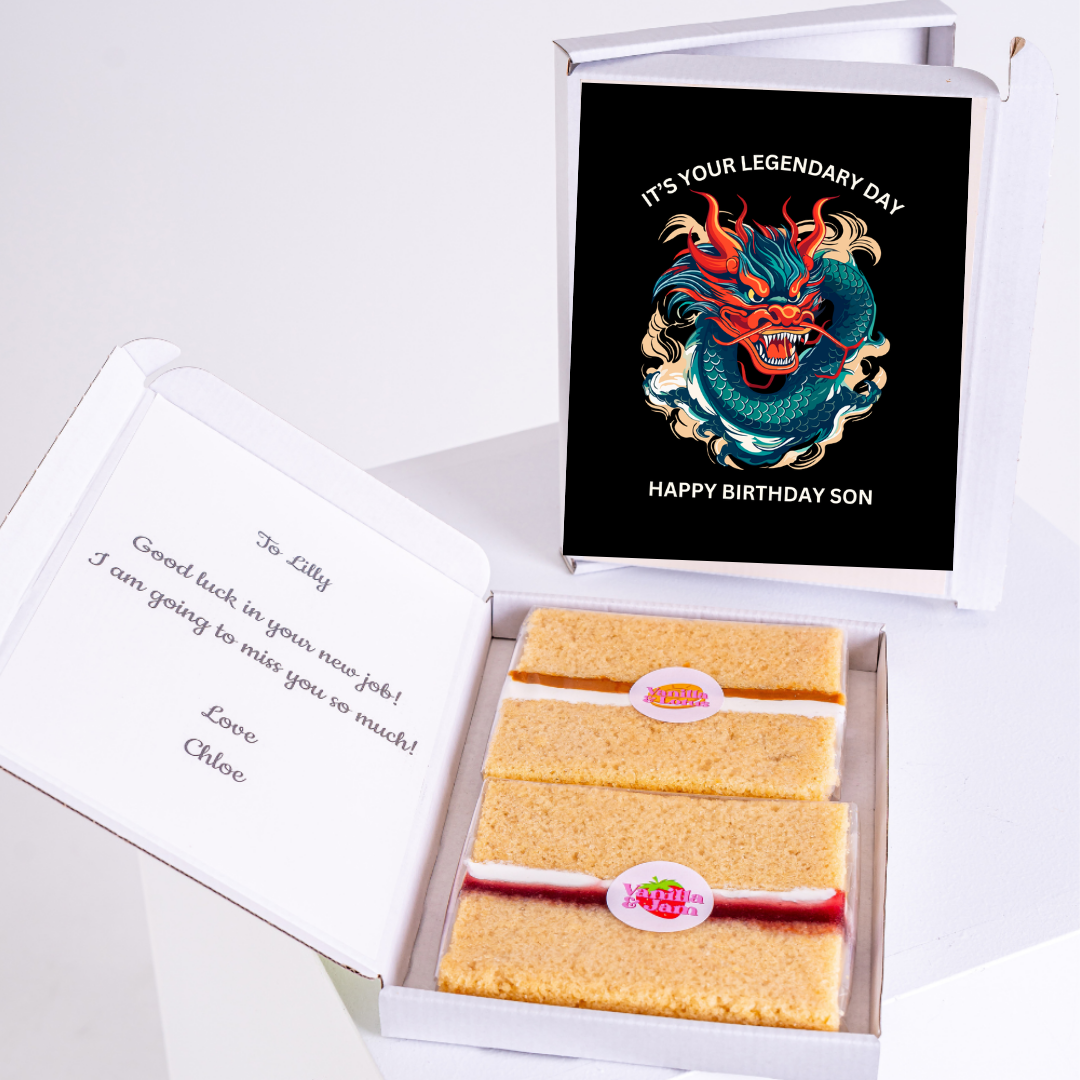 Birthday card & cake gift box with dragon design, Happy Birthday Son