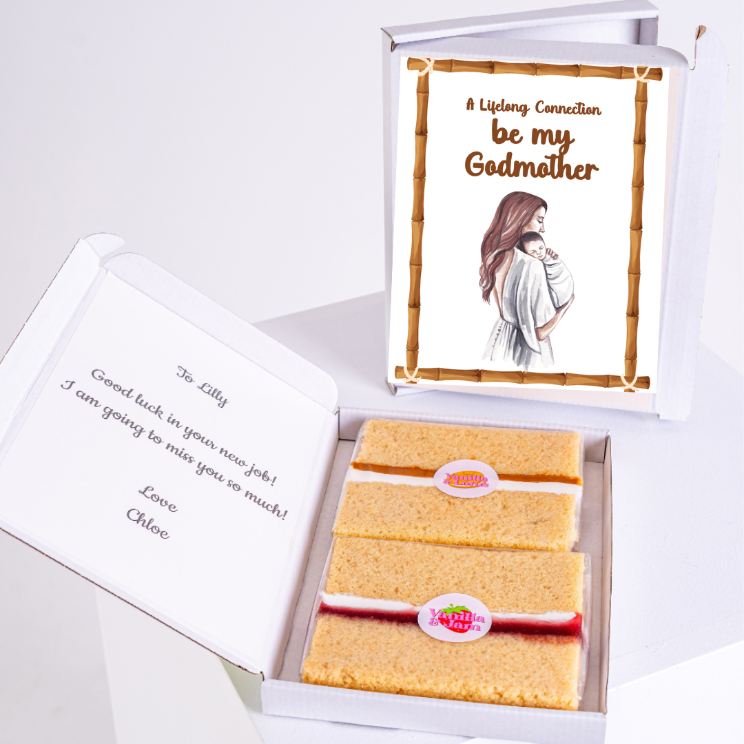 Godmother gift box with cake and card, be my Godmother