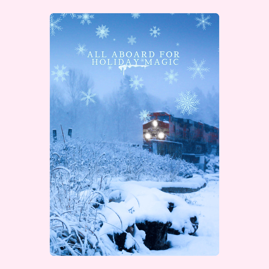 Holiday Magic train in winter scene.