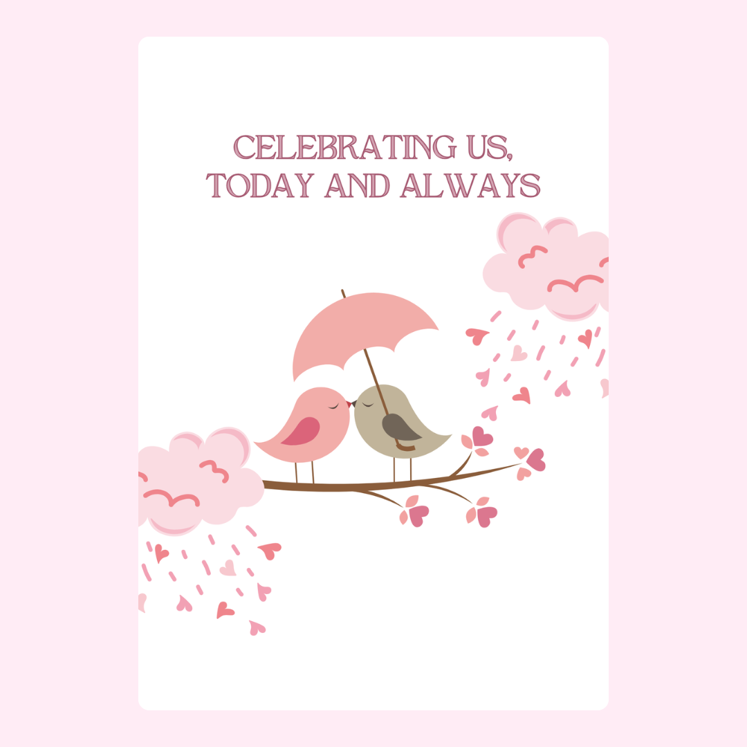 Wedding anniversary card with birds under umbrella