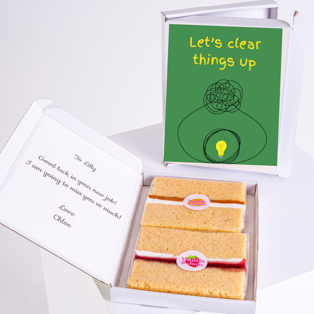 Cake gift box for Lilly with Let's clear things up card