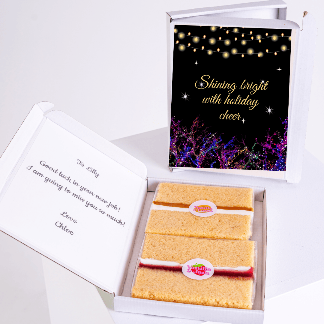 Cake gift box for Lilly with holiday cheer card.