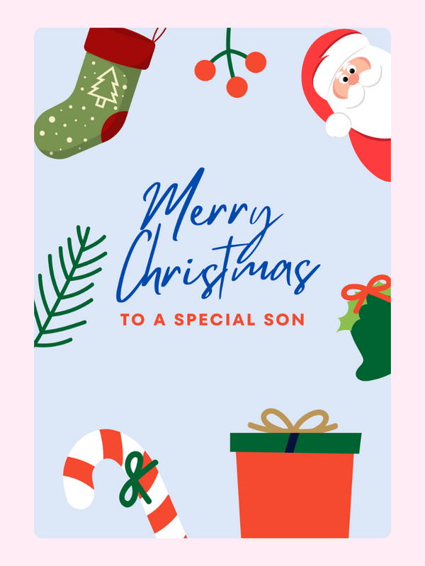 Christmas card for son with Santa, stocking, gift & candy cane