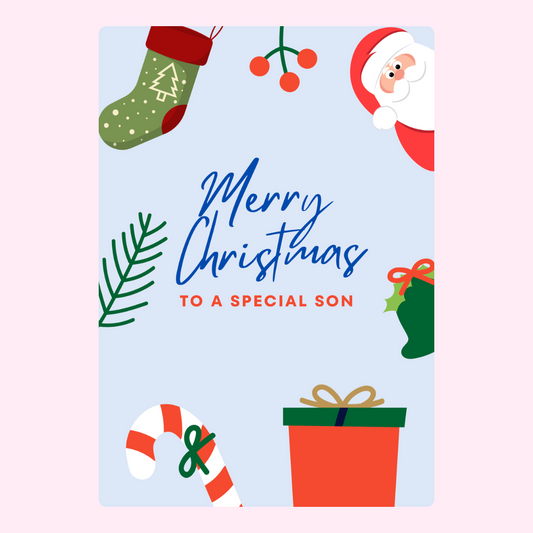 Christmas card for son with Santa, stocking, gift & candy cane