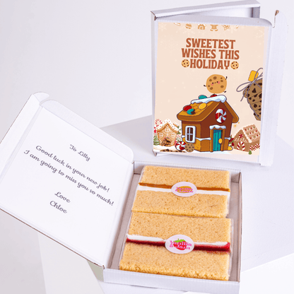 Holiday gift box with cake and message Sweetest Wishes