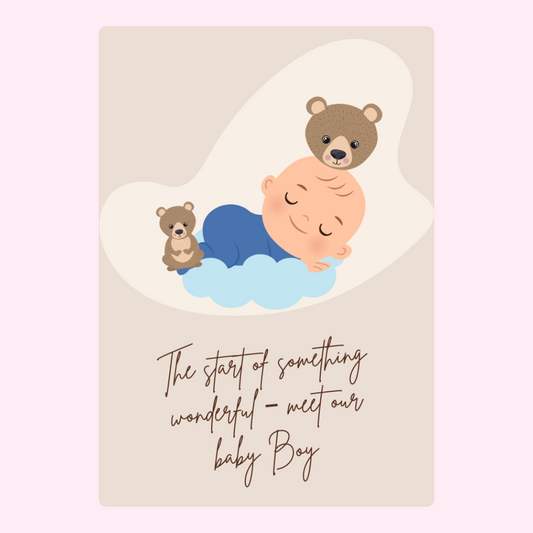 Baby boy announcement with teddy bears