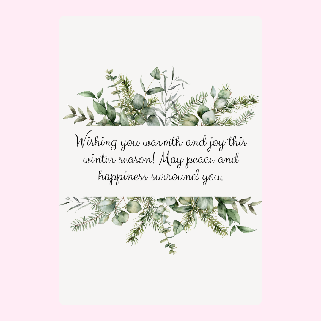 Winter greetings card with greenery and warm wishes