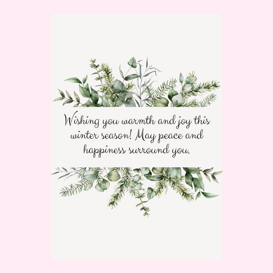 Winter greetings card with greenery and warm wishes