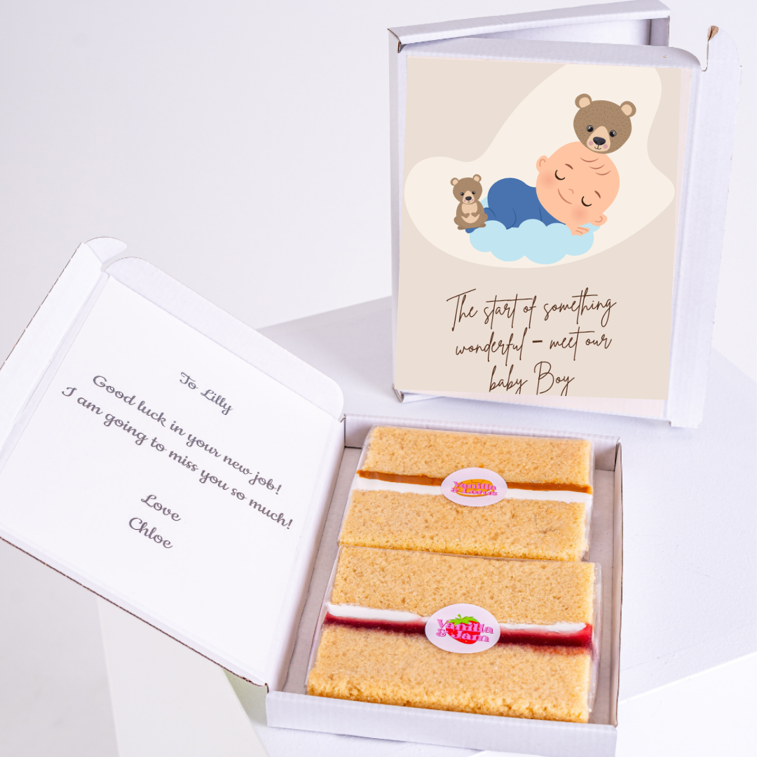 Baby boy cake gift box with message & card