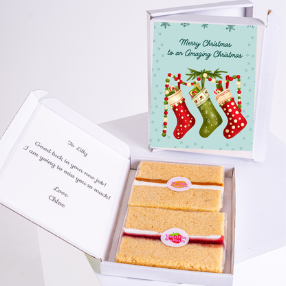 Christmas gift box with cake and message for Lilly.