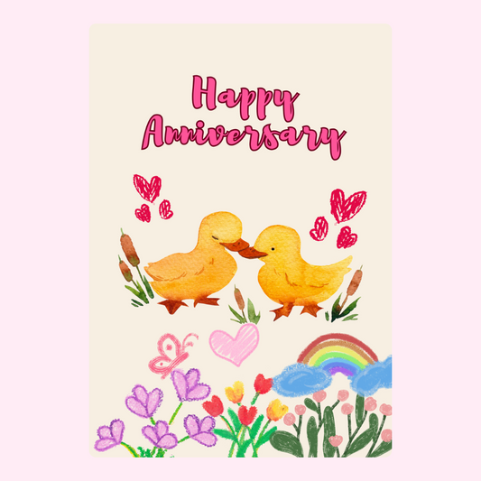 Happy Anniversary card with ducks and flowers