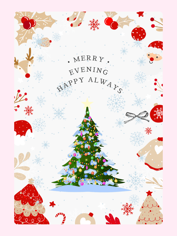 Christmas card with decorated tree and festive border