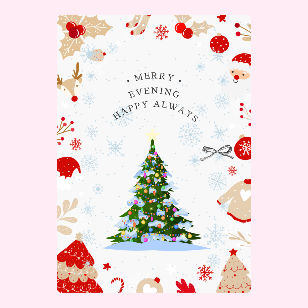Christmas card with decorated tree and festive border