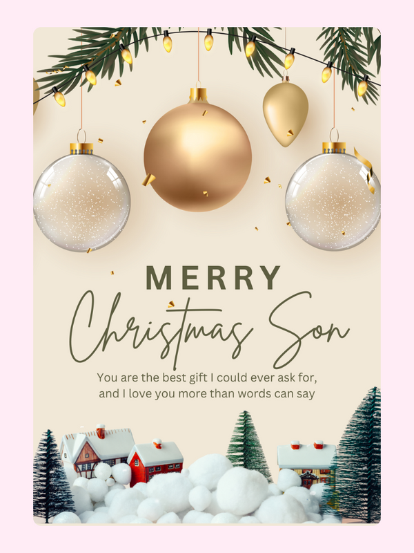 Christmas card for son with ornaments & winter scene