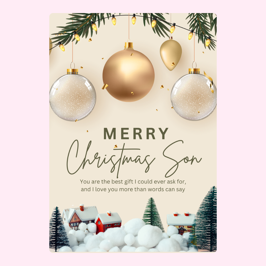 Christmas card for son with ornaments & winter scene