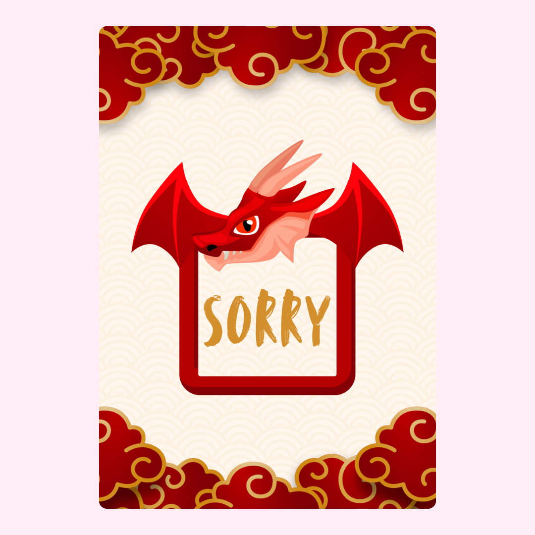 Red dragon Sorry card design.