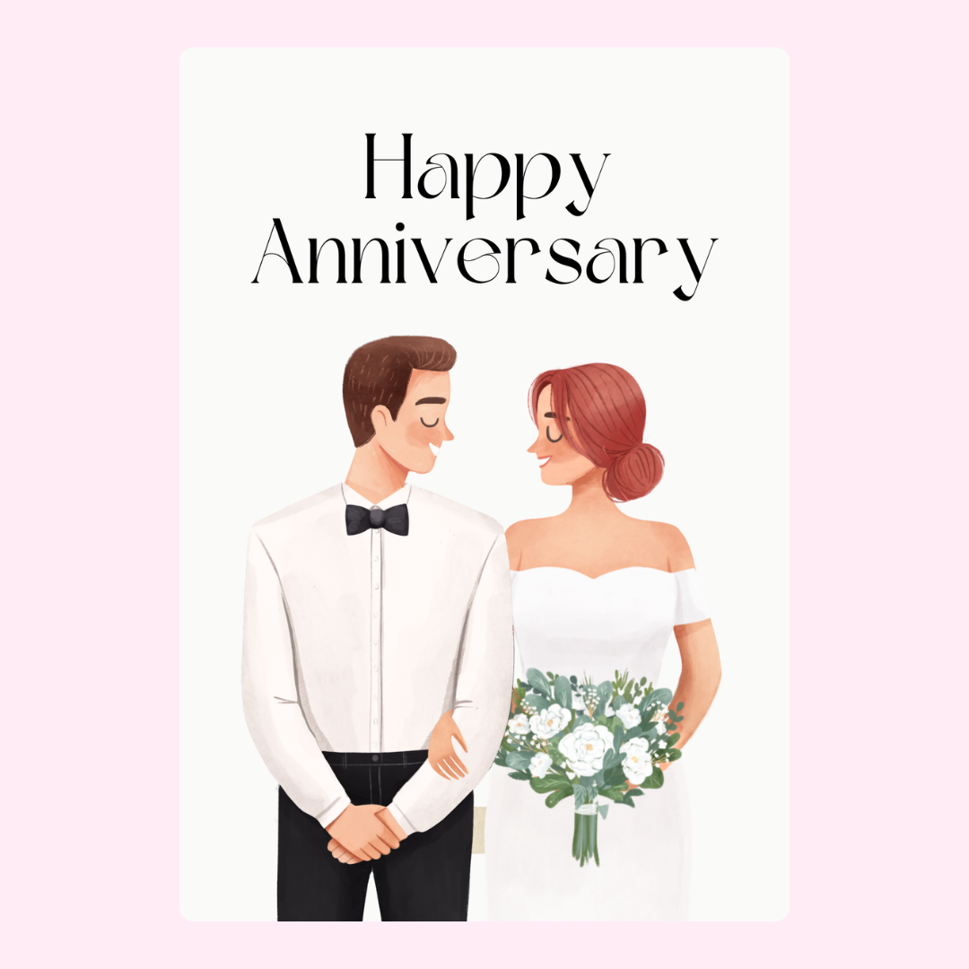 Happy Anniversary card with couple illustration