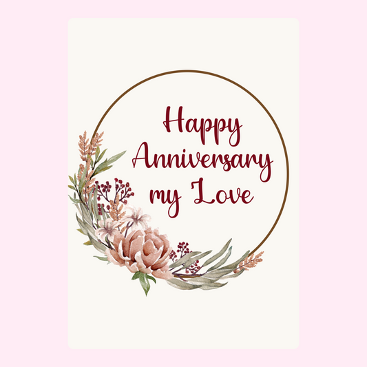Happy Anniversary card with floral wreath