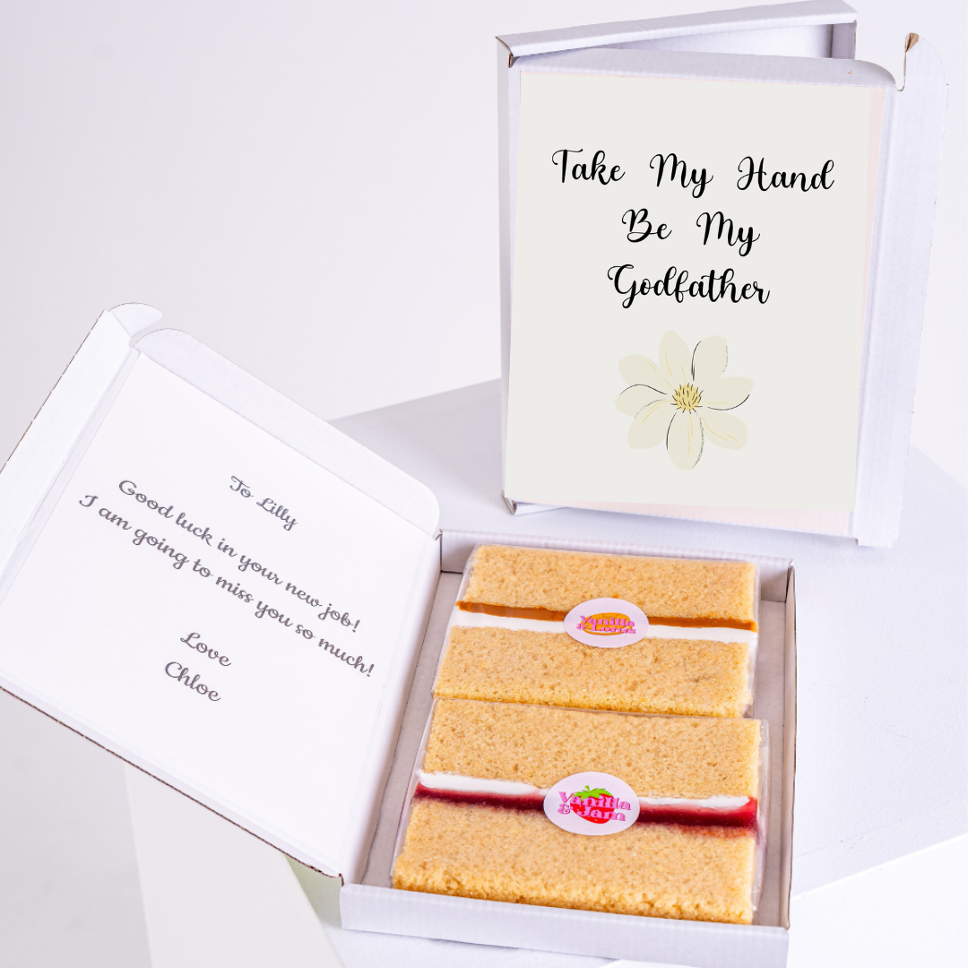 Godfather gift box with cake & heartfelt message for Lilly.