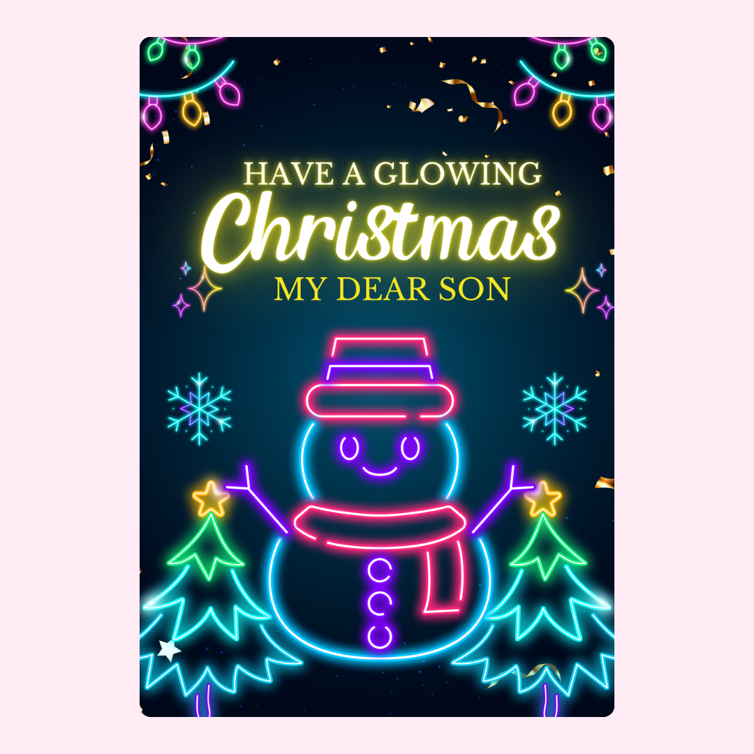 Glowing Christmas card for son with neon snowman