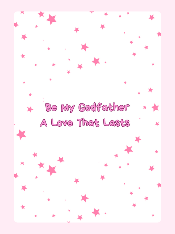 Godfather proposal design with pink stars and text.