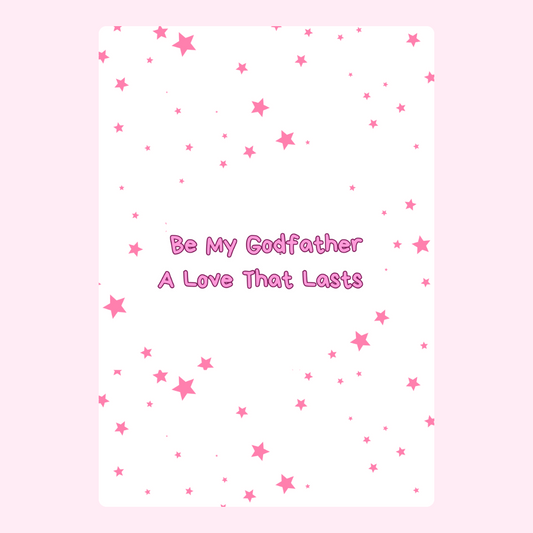 Godfather proposal design with pink stars and text.