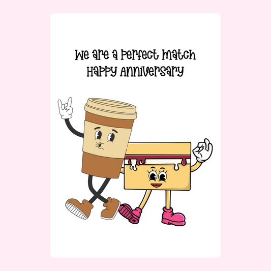 Anniversary card with coffee cup and butter, Perfect Match