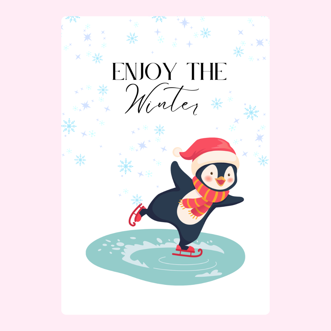 Winter penguin skating card