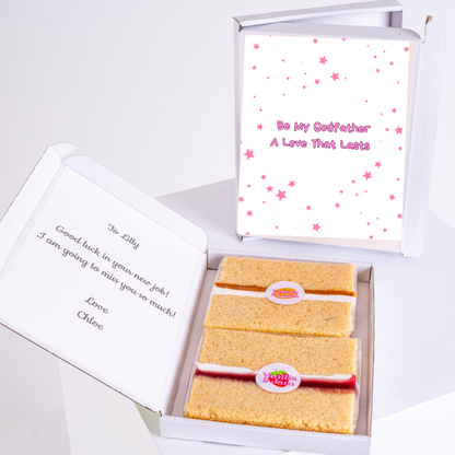 Cake and card gift box for Lilly, new job, Be My Godfather design.