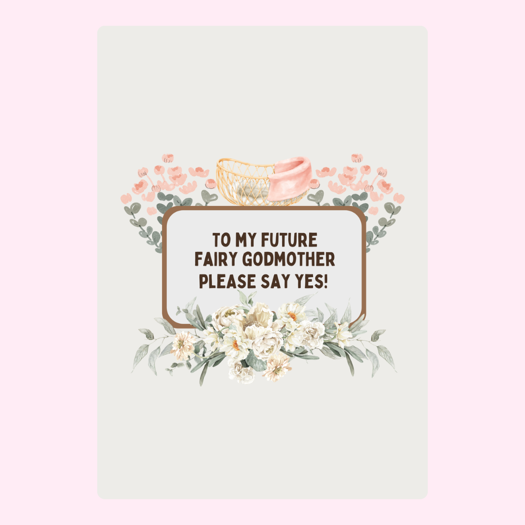 Godmother proposal card with floral design