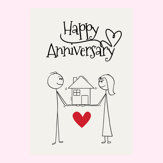 Happy Anniversary card with couple and house