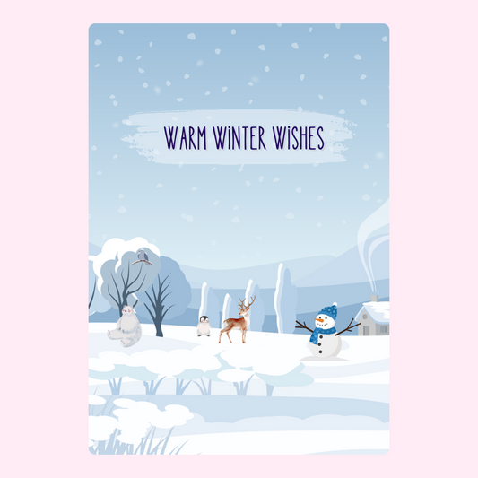Warm Winter Wishes greeting card with snowman and deer
