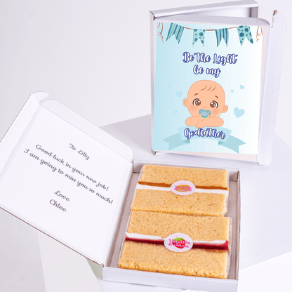 Gift box with cake and Be the Light card, for Lilly's new job.