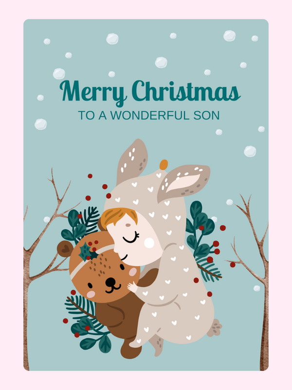 Christmas card for son with deer and bear